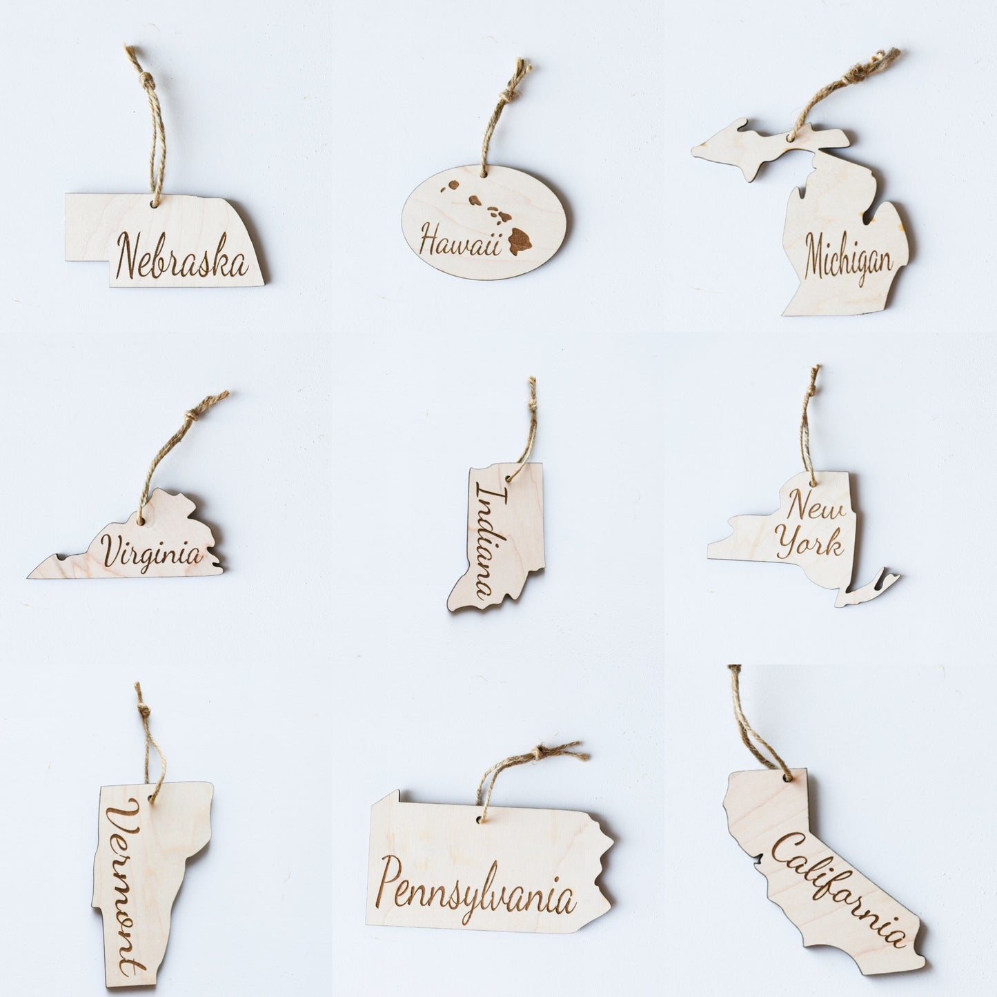 Wooden Engraved State Christmas Ornament - All 50 Available - A Vision to Remember