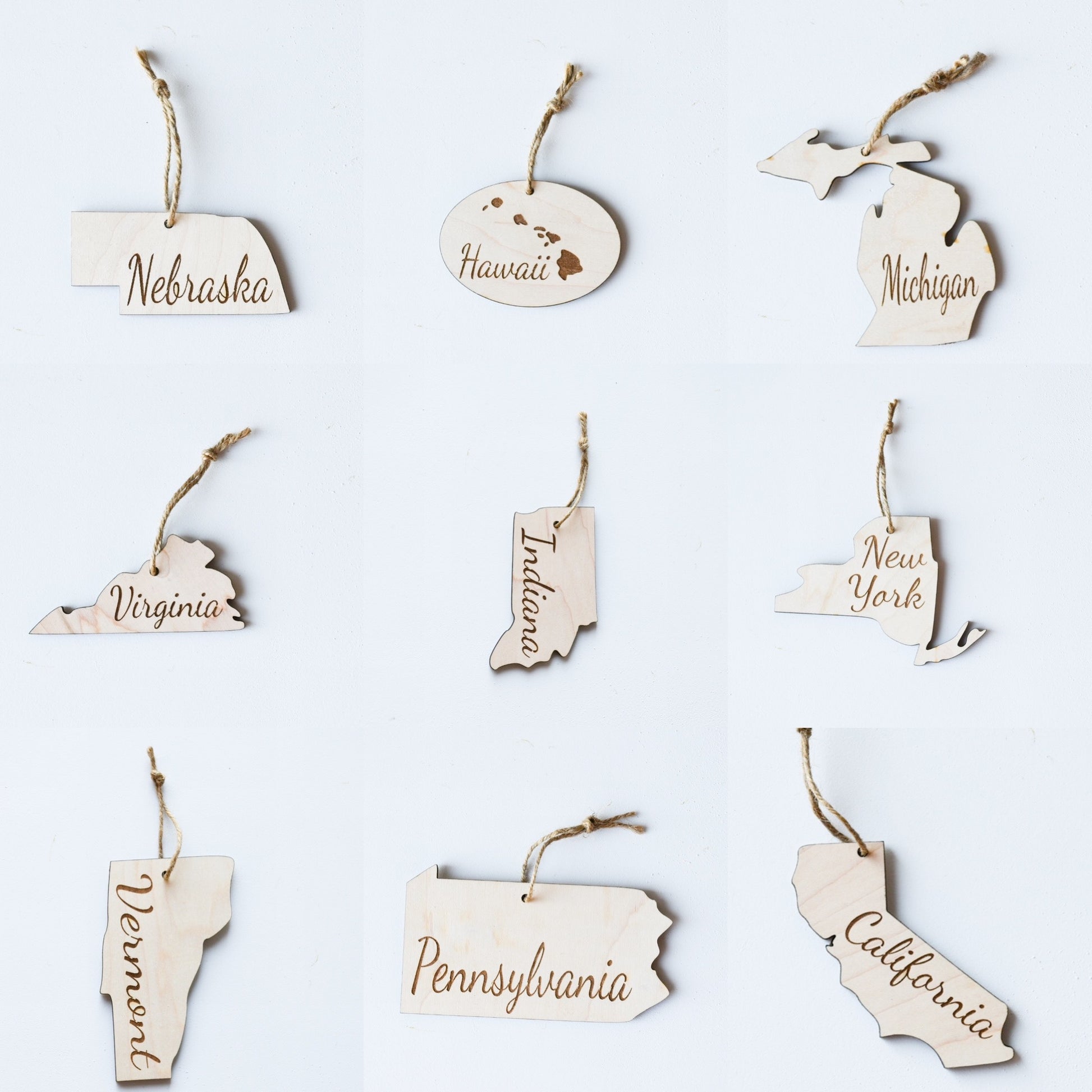 Wooden Engraved State Christmas Ornament - All 50 Available - A Vision to Remember