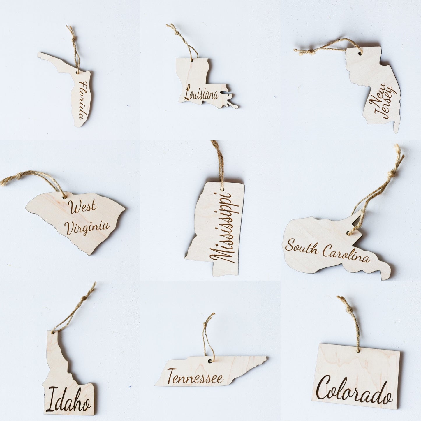 Wooden Engraved State Christmas Ornament - All 50 Available - A Vision to Remember