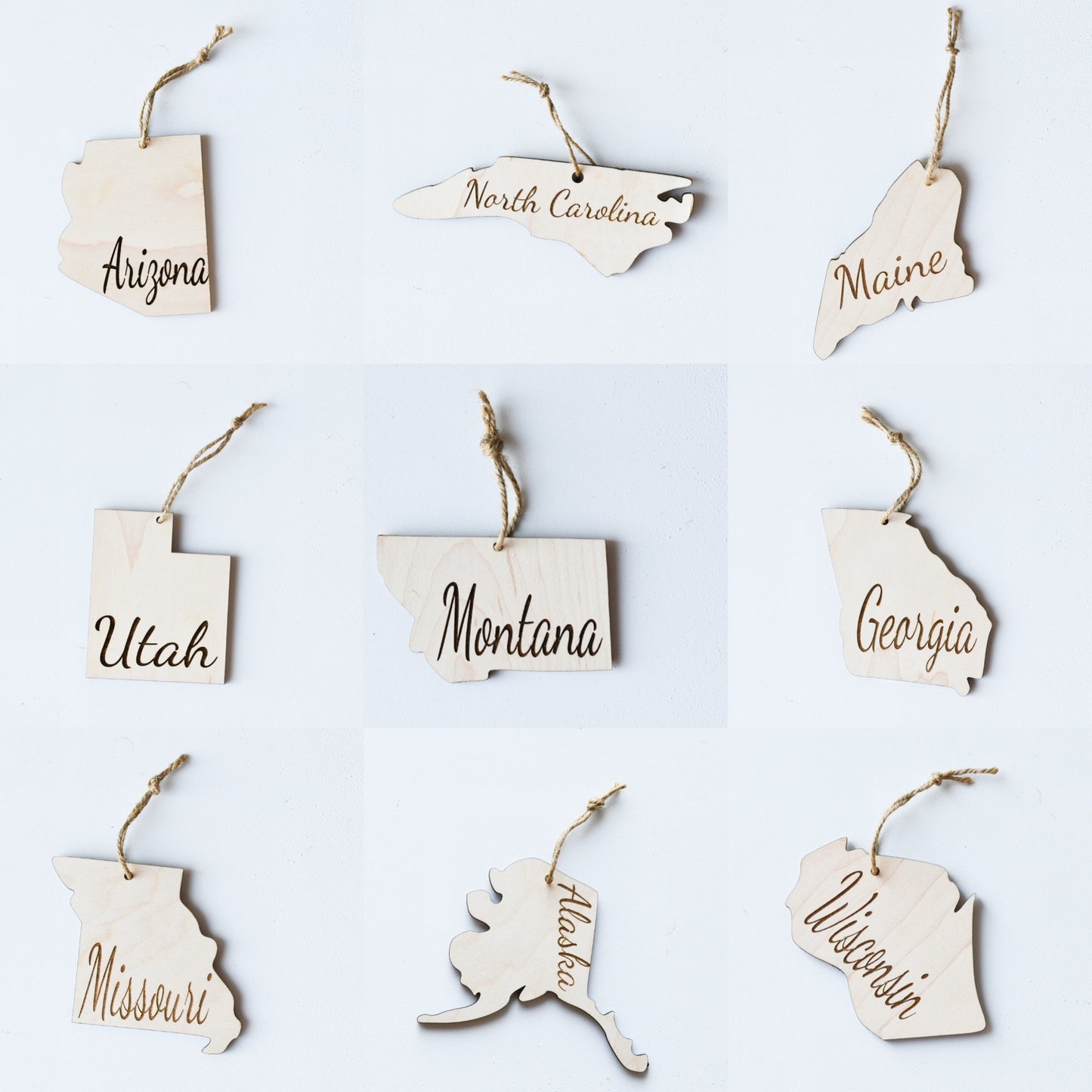 Wooden Engraved State Christmas Ornament - All 50 Available - A Vision to Remember