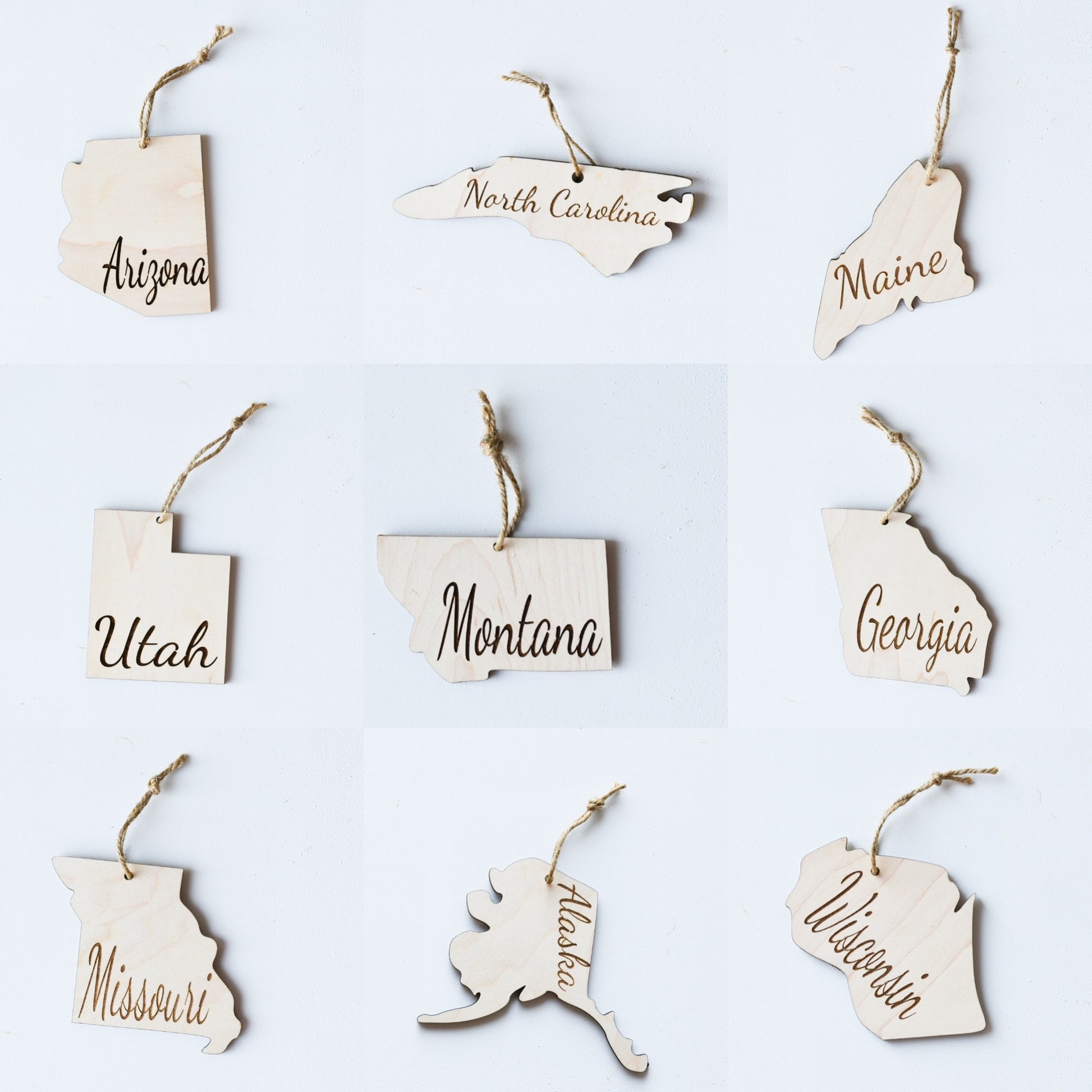Wooden Engraved State Christmas Ornament - All 50 Available - A Vision to Remember