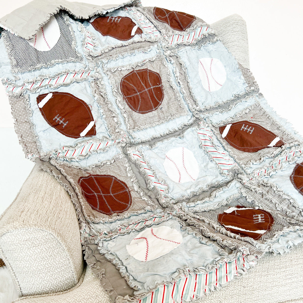 Baby Boy Sports Crib Bedding Light Blue Baby to Twin Quilt