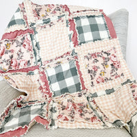 Boho Crib Bedding, Mauve Pink Floral and Sage Green Plaid - A Vision to Remember