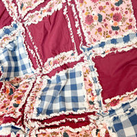 Boho Crib Bedding, Mauve Pink Floral and Blue Plaid - A Vision to Remember