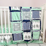 Elephant Crib Set - Mint / Navy / Gray - A Vision to Remember