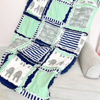 Elephant Crib Set - Mint / Navy / Gray - A Vision to Remember