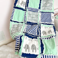 Elephant Crib Set - Mint / Navy / Gray - A Vision to Remember