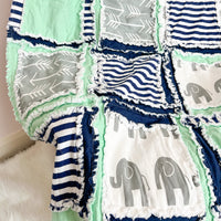 Elephant Crib Set - Mint / Navy / Gray - A Vision to Remember