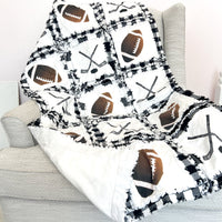 Sport Baby Quilt - Black / White - Football / Hockey - A Vision to Remember