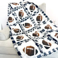 Sport Baby Quilt | Navy Plaid | Football - A Vision to Remember