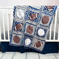 Sports Crib Set - Navy / Gray - Football / Baseball - A Vision to Remember