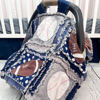 Sports Crib Set - Navy / Gray - Football / Baseball - A Vision to Remember