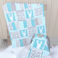 Woodland Crib Bedding - Turquoise / Gray - A Vision to Remember