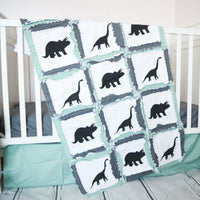 Dinosaur Crib Bedding | Mint / Gray - A Vision to Remember