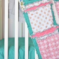 Boho Crib Bedding - Gold / Coral / Mint - A Vision to Remember