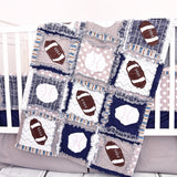 Toddler Sports Baby Quilt - Navy / Gray - Football / Baseball - A Vision to Remember