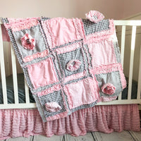 Ruffle Flower Baby Girl Crib Bedding - Baby Pink / Gray - A Vision to Remember