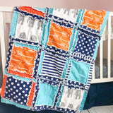 Elephant Crib Bedding - Blue / Orange / Navy / Gray - A Vision to Remember