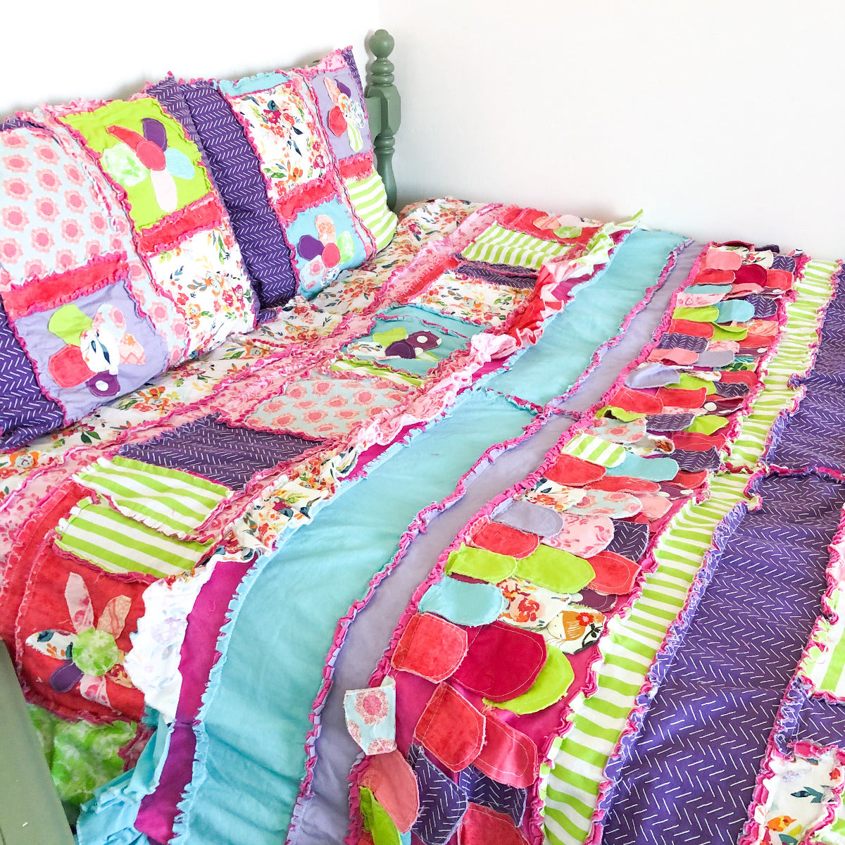 Shabby Rag Quilt Girl Bedding, Twin thru King Size - A Vision to Remember