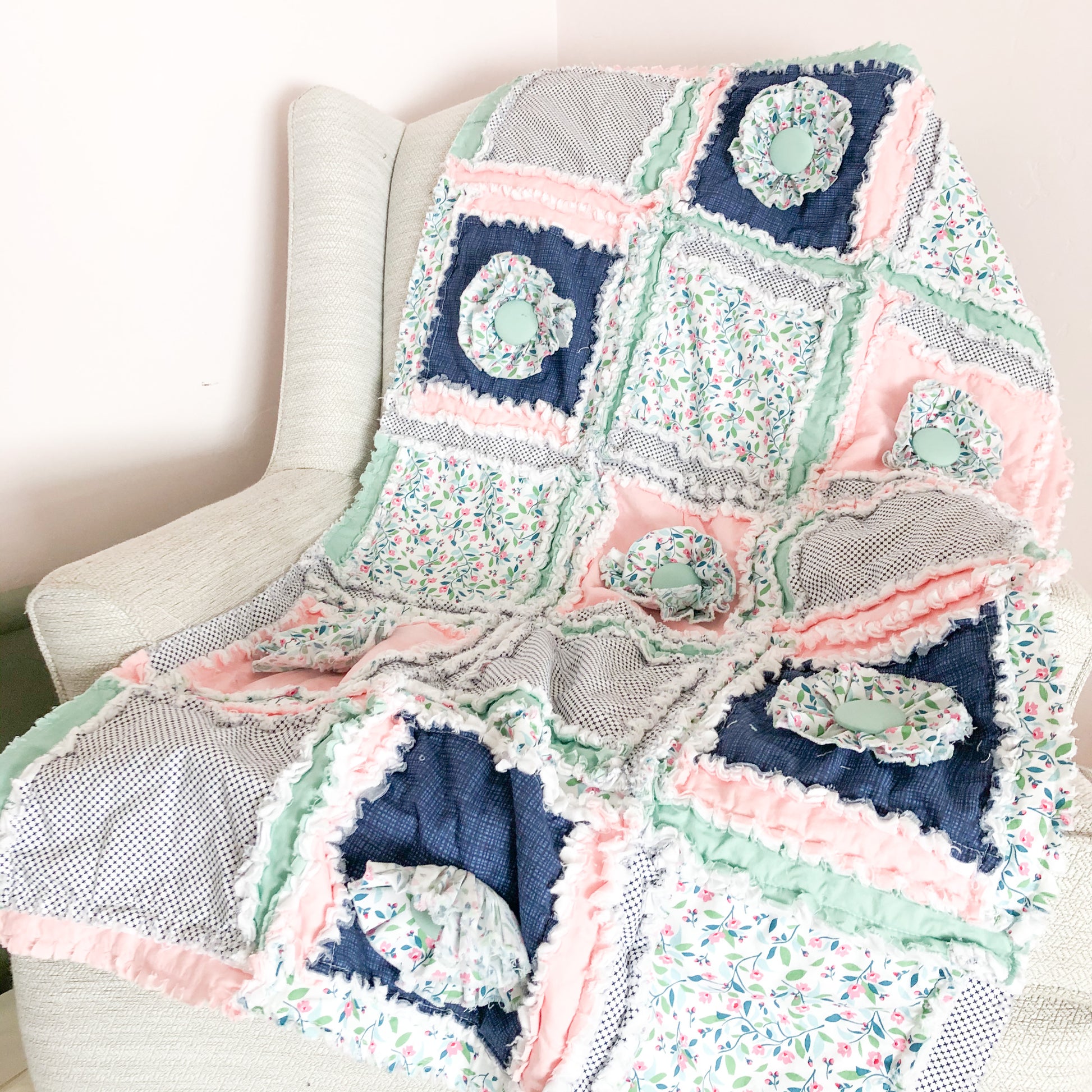 Floral Crib Bedding | Blush, Navy Blue - A Vision to Remember