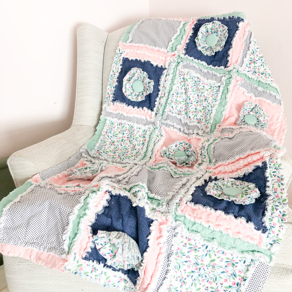 Floral Crib Bedding | Blush, Navy Blue - A Vision to Remember