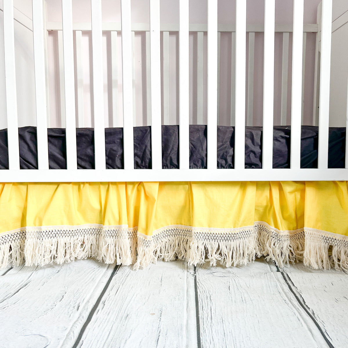 Dark Purple Fringe Trim Gathered Crib Skirt, Other Colors Available - A Vision to Remember