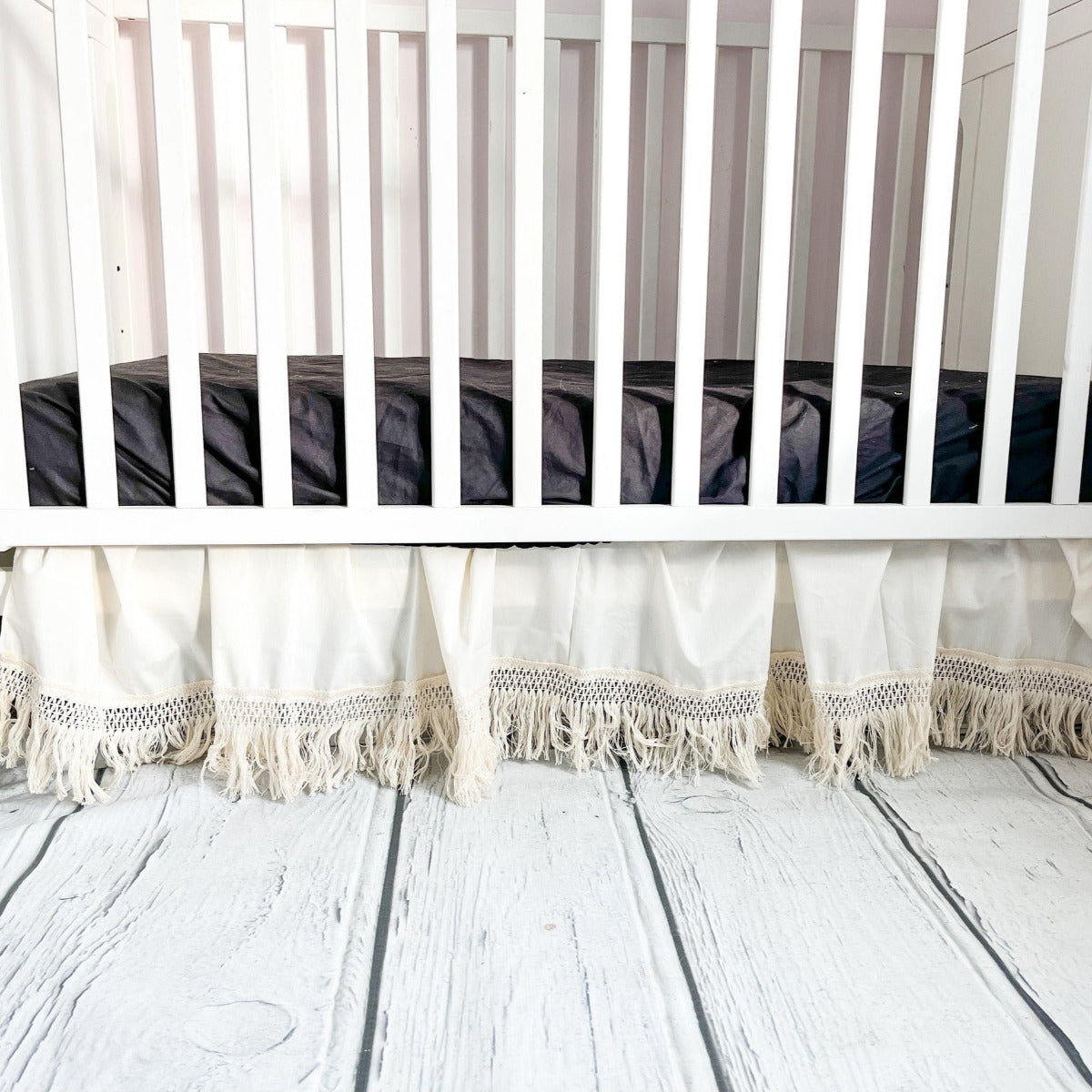 Dark Purple Fringe Trim Gathered Crib Skirt, Other Colors Available - A Vision to Remember