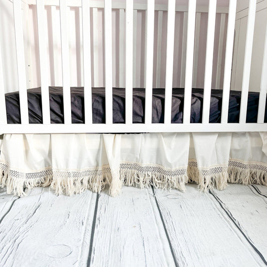 Dark Purple Fringe Trim Gathered Crib Skirt, Other Colors Available - A Vision to Remember