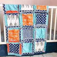 Elephant Crib Bedding - Blue / Orange / Navy / Gray - A Vision to Remember