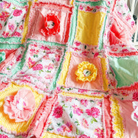 Ruffle Flower Toddler Girl Bedding - Mint / Pink / Yellow - A Vision to Remember