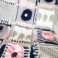 Elephant Crib Bedding - Navy / Pink / Gray - A Vision to Remember