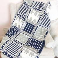 Elephant Crib Bedding - Navy Blue Polka Dots / Gray Nursery - A Vision to Remember