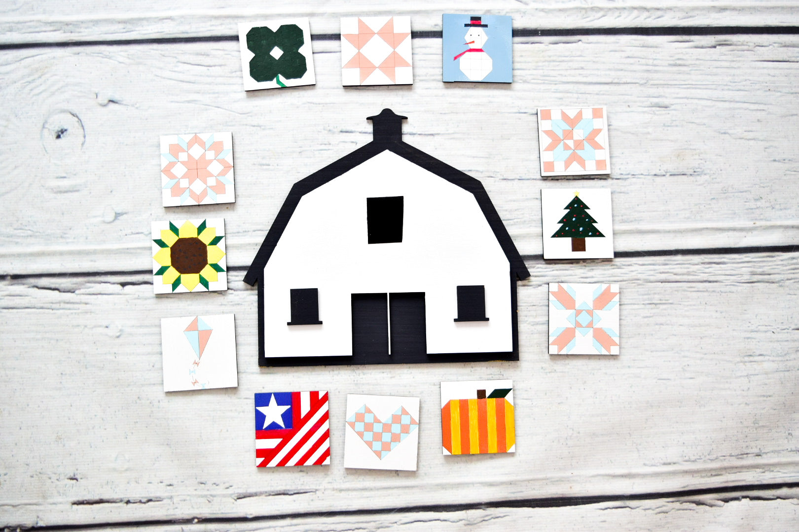 Wooden Barn Craft Kit with Interchangeable Quilt Blocks - A Vision to Remember