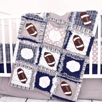 Sports Baby Quilt - Navy / Gray - Football / Baseball - A Vision to Remember