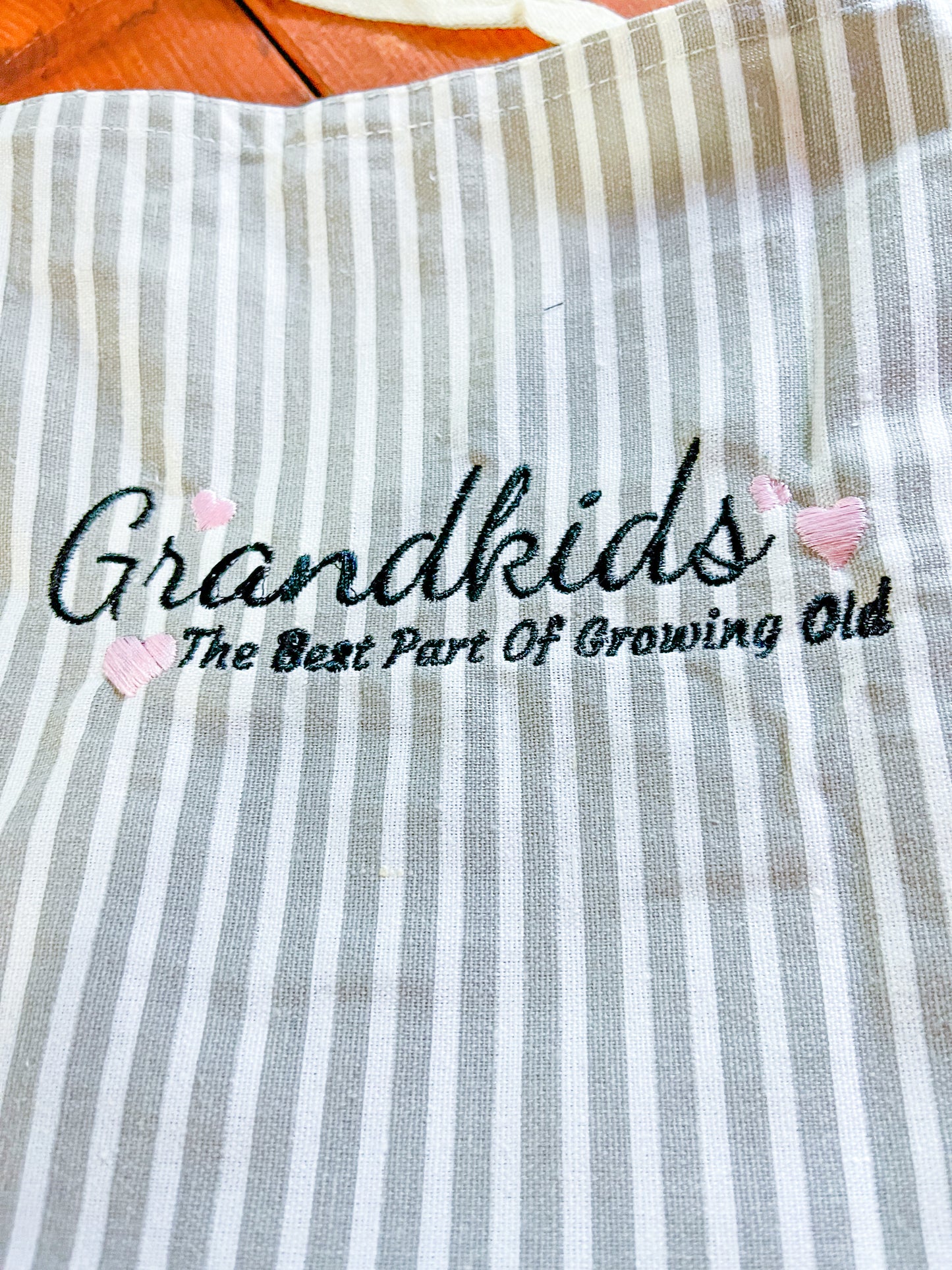 Waterproof Gray Striped Apron with optional Custom Embroidery - A Vision to Remember