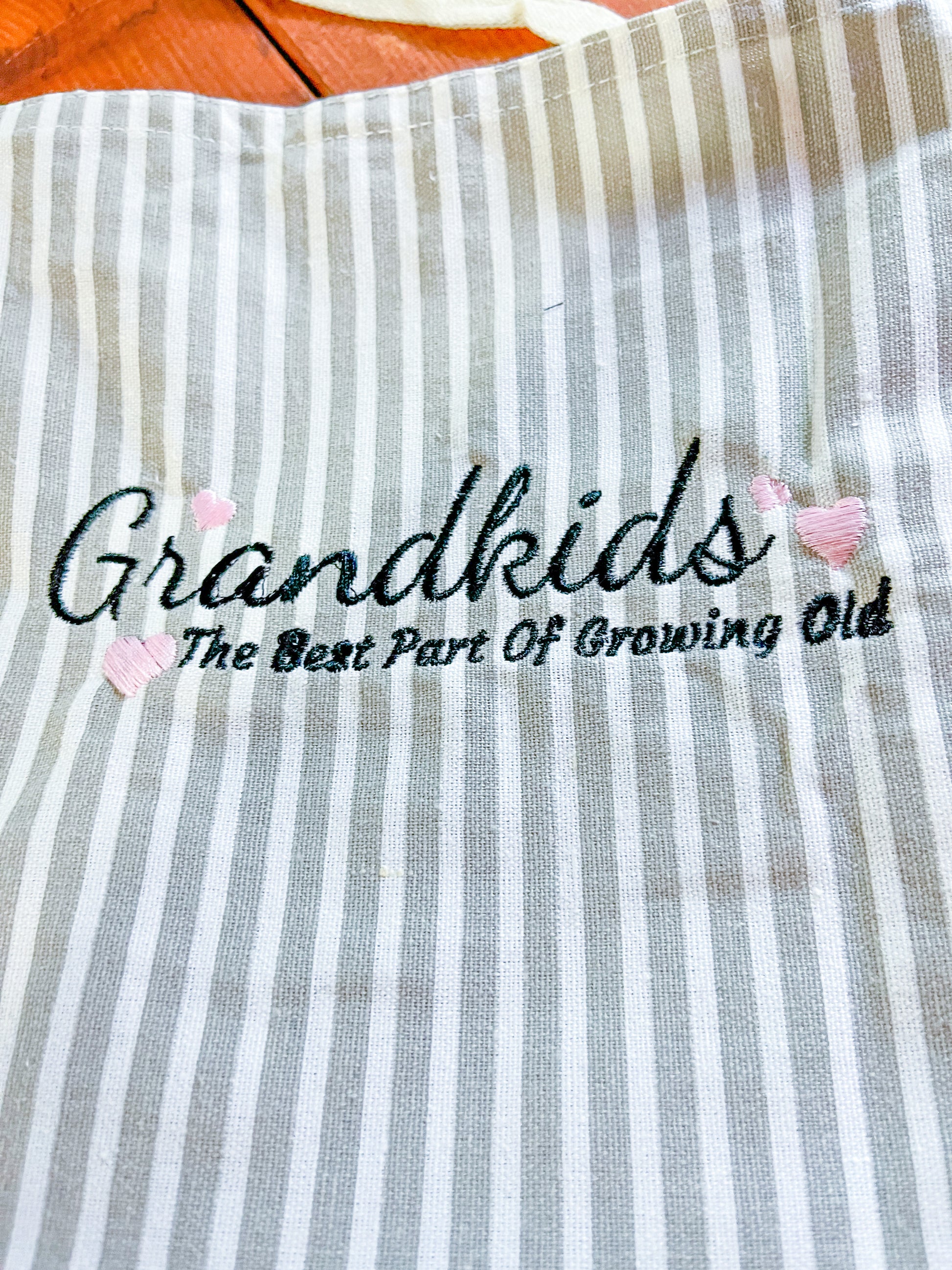 Waterproof Gray Striped Apron with optional Custom Embroidery - A Vision to Remember