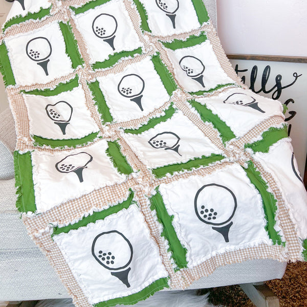 Golf Baby Quilt | Green and Tan - A Vision to Remember