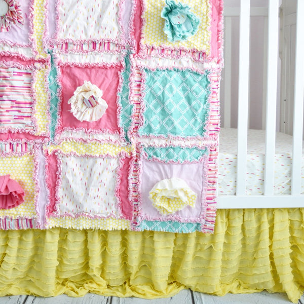 Floral Crib Bedding - Mint / Pink / Yellow - A Vision to Remember