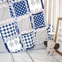 Elephant Baby Boy Crib Bedding - Navy Blue / Gray Nursery - A Vision to Remember