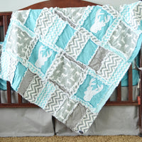 Woodland Crib Bedding - Turquoise / Gray - A Vision to Remember