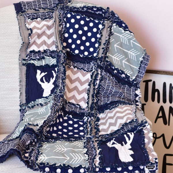 Woodland Crib Bedding - Navy / Gray - A Vision to Remember